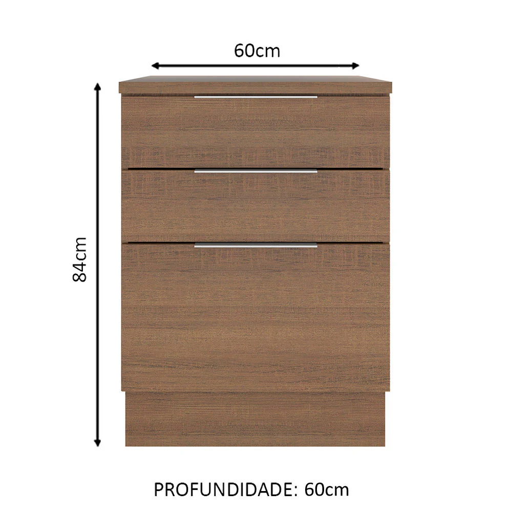 Balcão Madesa Stella 60 x 60 cm 3 Gavetas (Com Tampo) Rustic - Image 2