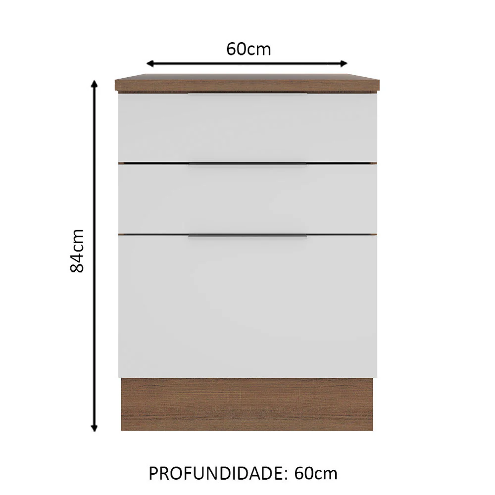 Balcão Madesa Stella 60 x 60 cm 3 Gavetas (Com Tampo) Rustic/Branco - Image 2