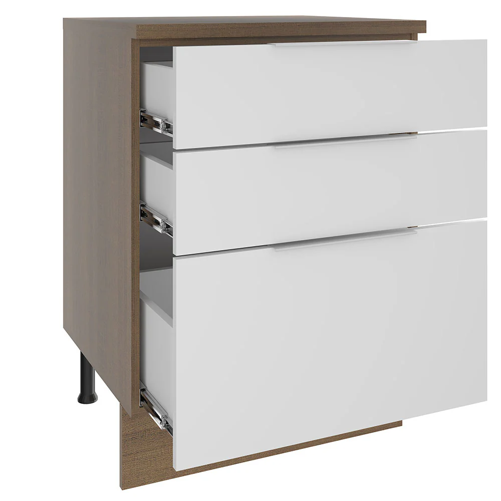 Balcão Madesa Stella 60 x 60 cm 3 Gavetas (Com Tampo) Rustic/Branco - Image 3