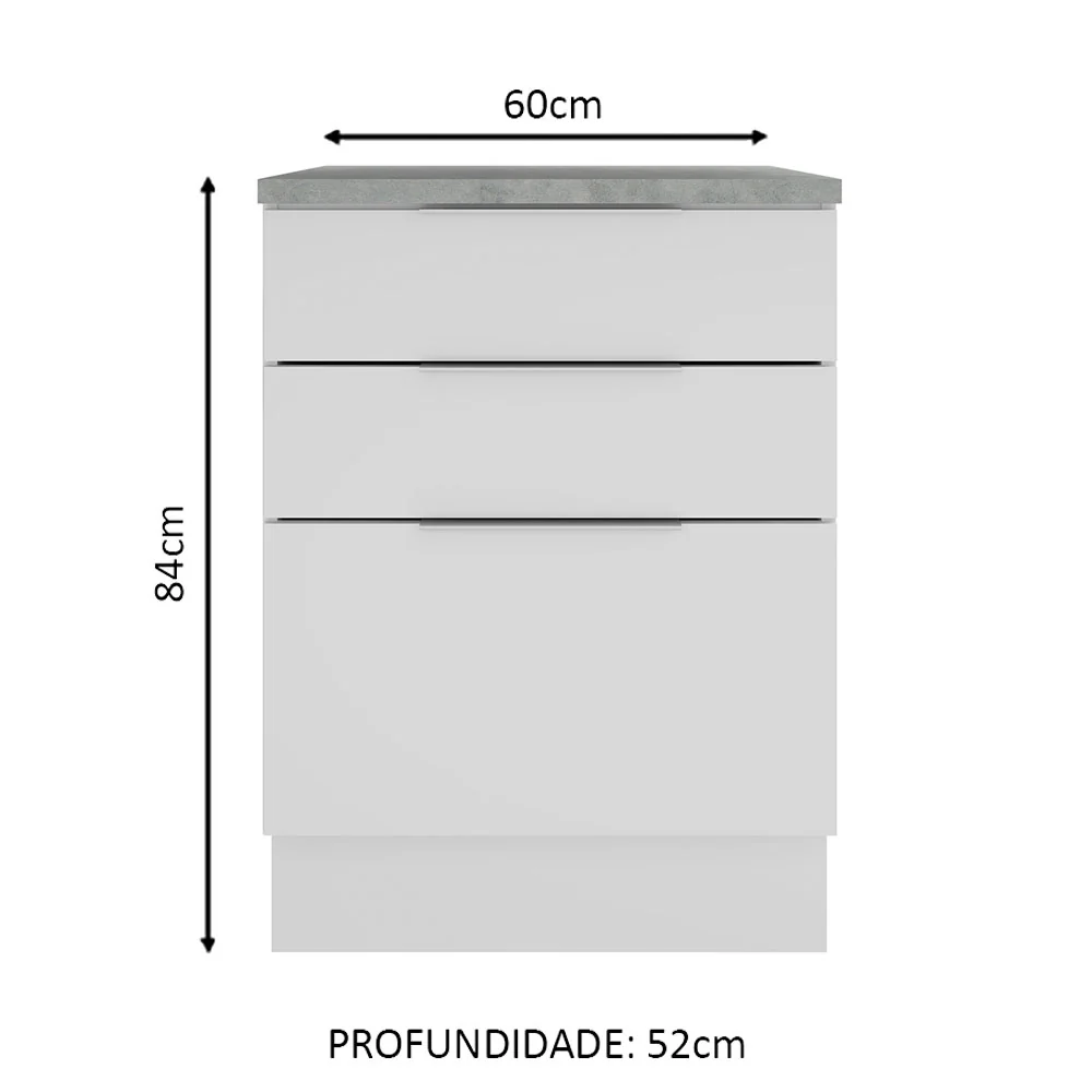 Balcão Madesa Stella 60 cm 3 Gavetas Branco - Image 2