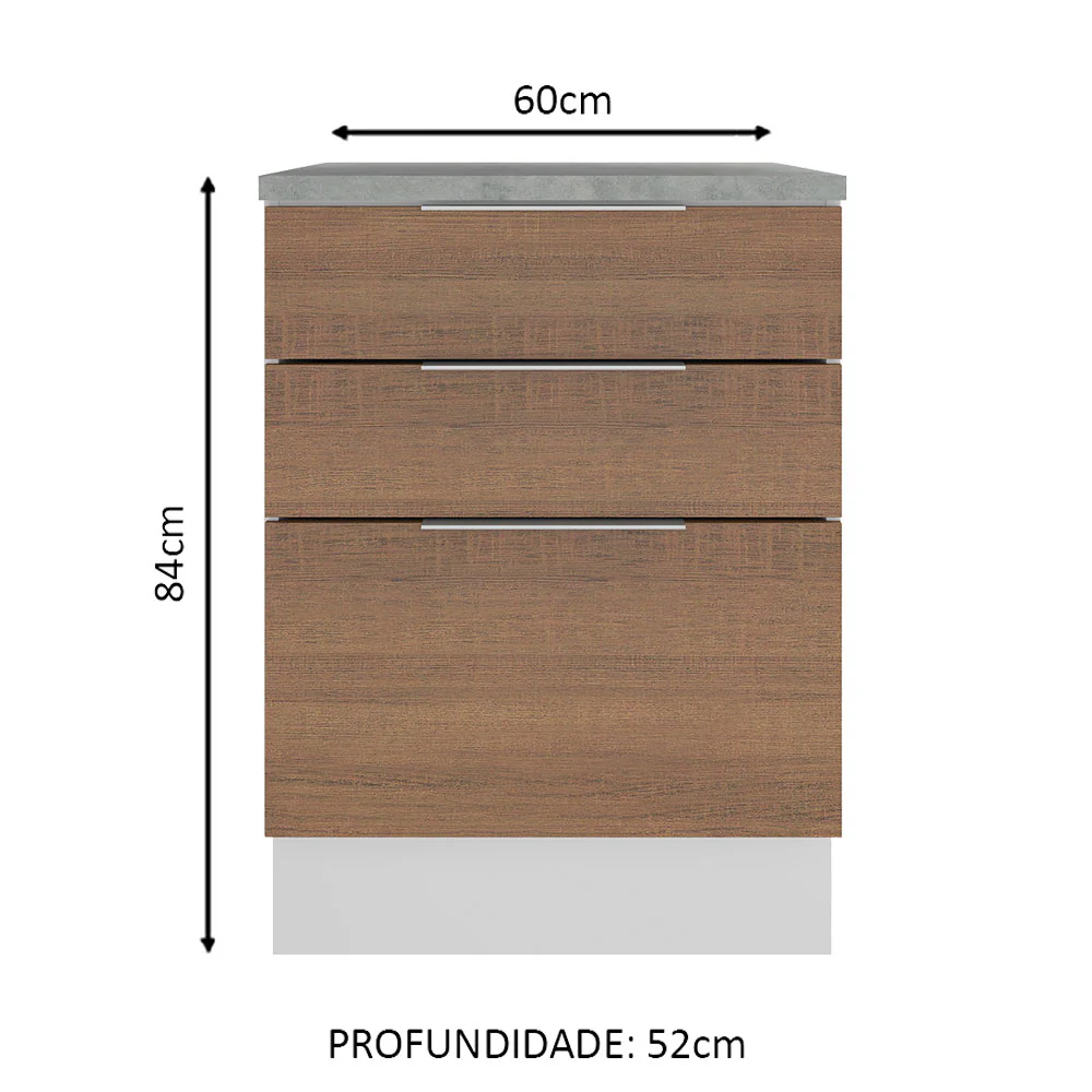 Balcão Madesa Stella 60 cm 3 Gavetas Branco/Rustic - Image 2
