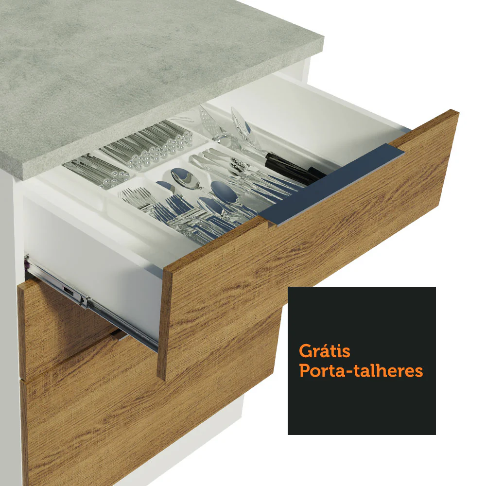 Balcão Madesa Stella 60 cm 3 Gavetas Branco/Rustic - Image 6