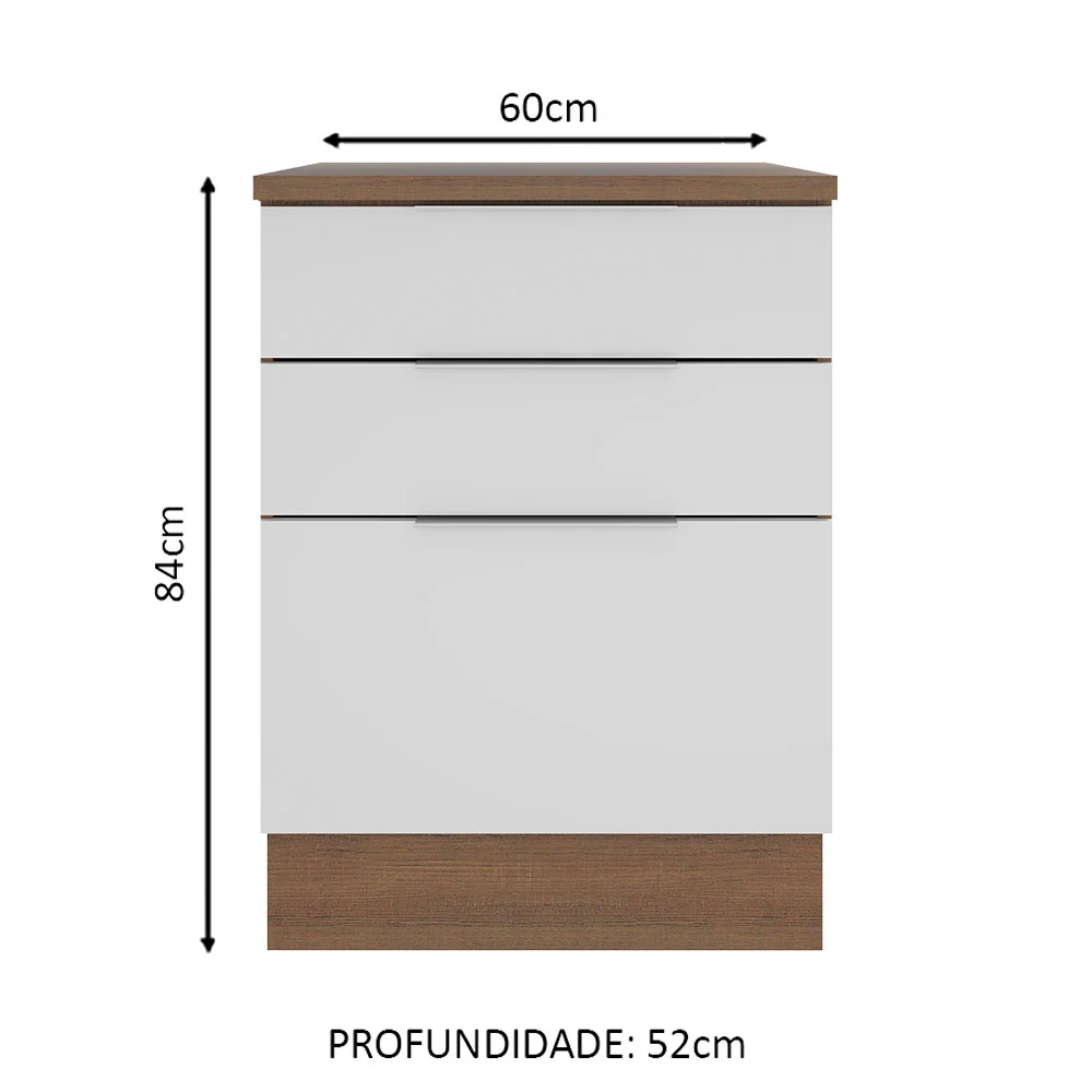 Balcão Madesa Stella 60 cm 3 Gavetas Rustic/Branco - Image 2