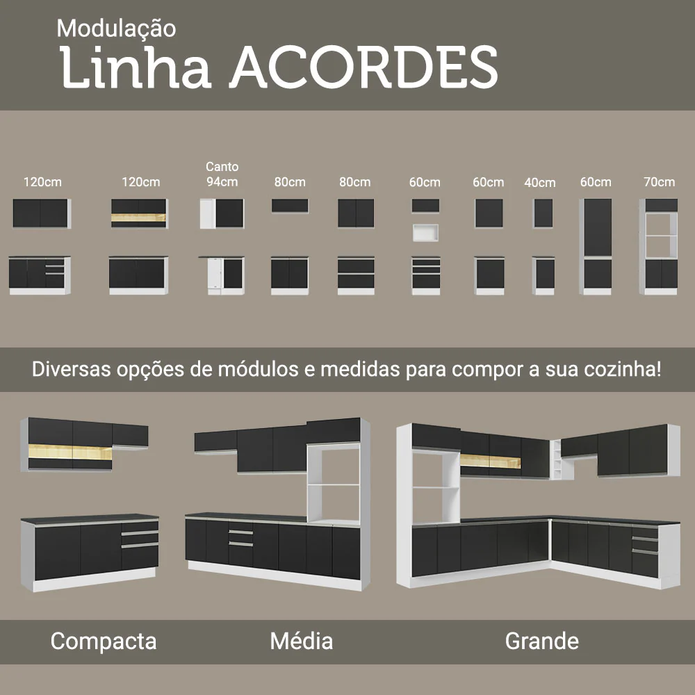 Balcão 100% MDF 80cm 2 Gavetas Branco/Preto Acordes Madesa - Image 10