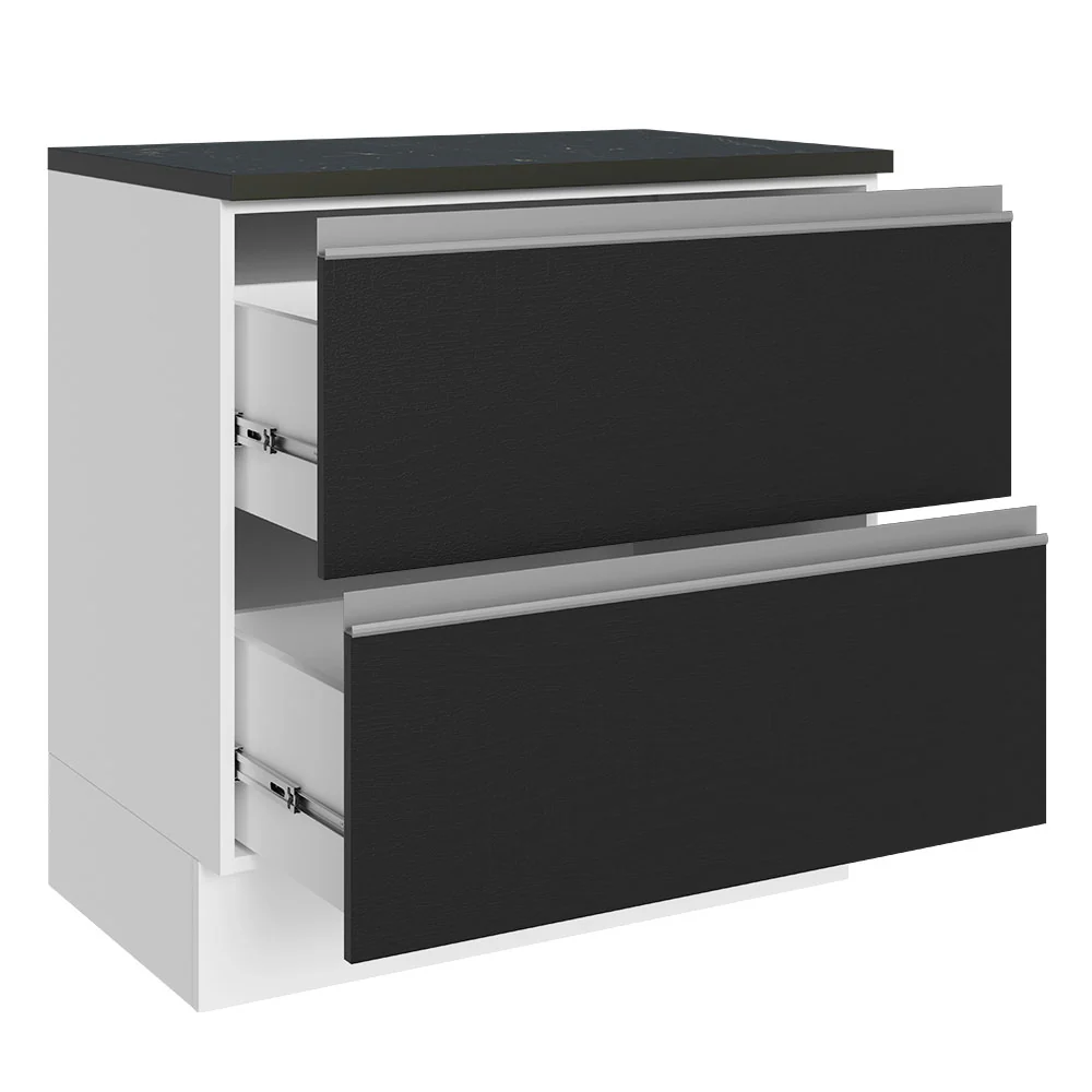 Balcão 100% MDF 80cm 2 Gavetas Branco/Preto Acordes Madesa - Image 4