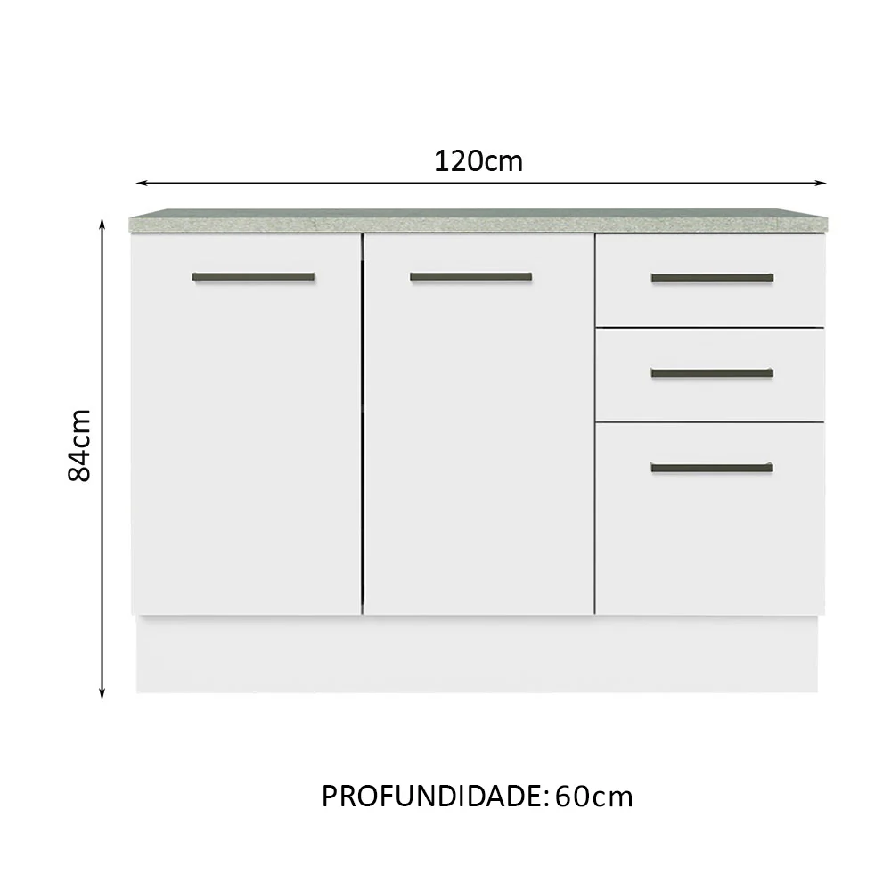 Balcão Multiuso 120cm 2 Portas 3 Gavetas Branco Agata Madesa - Image 3