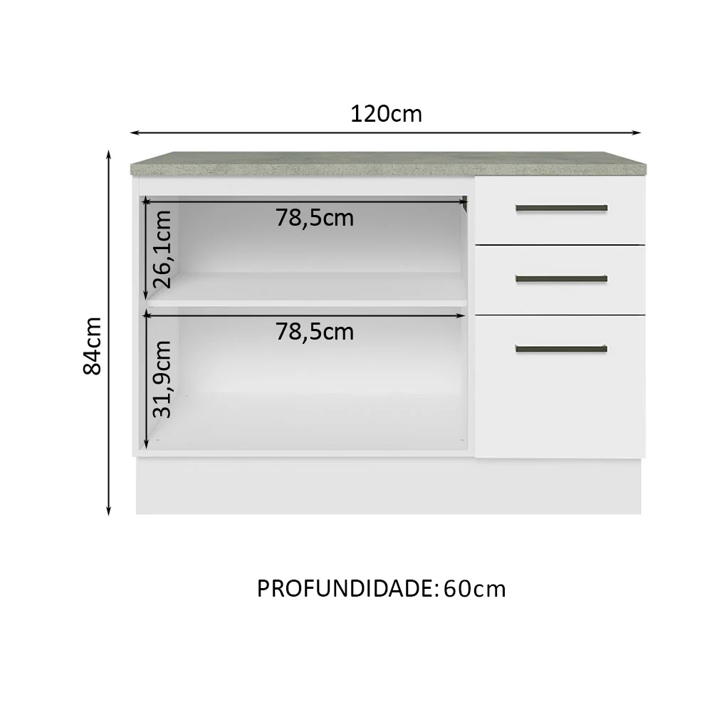 Balcão Multiuso 120cm 2 Portas 3 Gavetas Branco Agata Madesa - Image 4