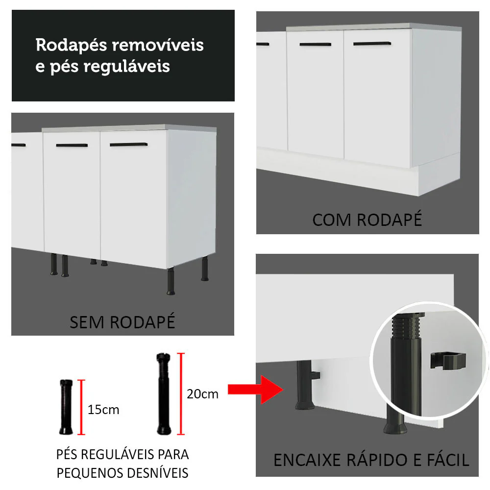 Balcão Multiuso 120cm 2 Portas 3 Gavetas Branco Agata Madesa - Image 8