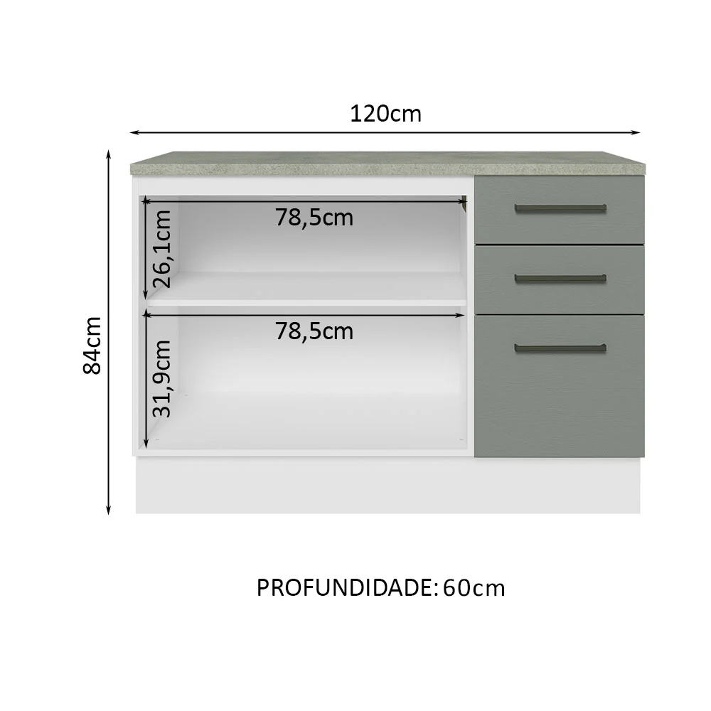 Balcão Multiuso 120cm 2 Portas 3 Gavetas Branco/Cinza Agata Madesa - Image 4
