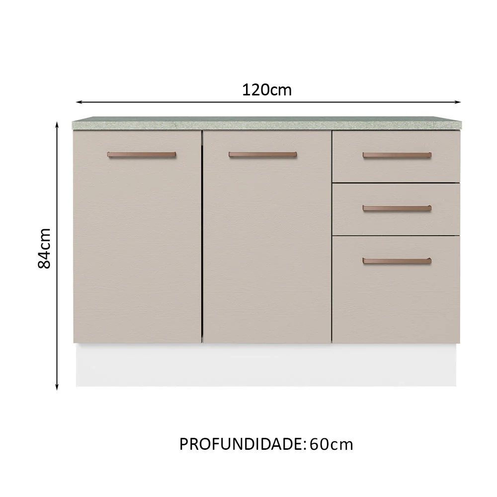 Balcão Multiuso 120cm 2 Portas 3 Gavetas Branco/Crema Agata Madesa - Image 3