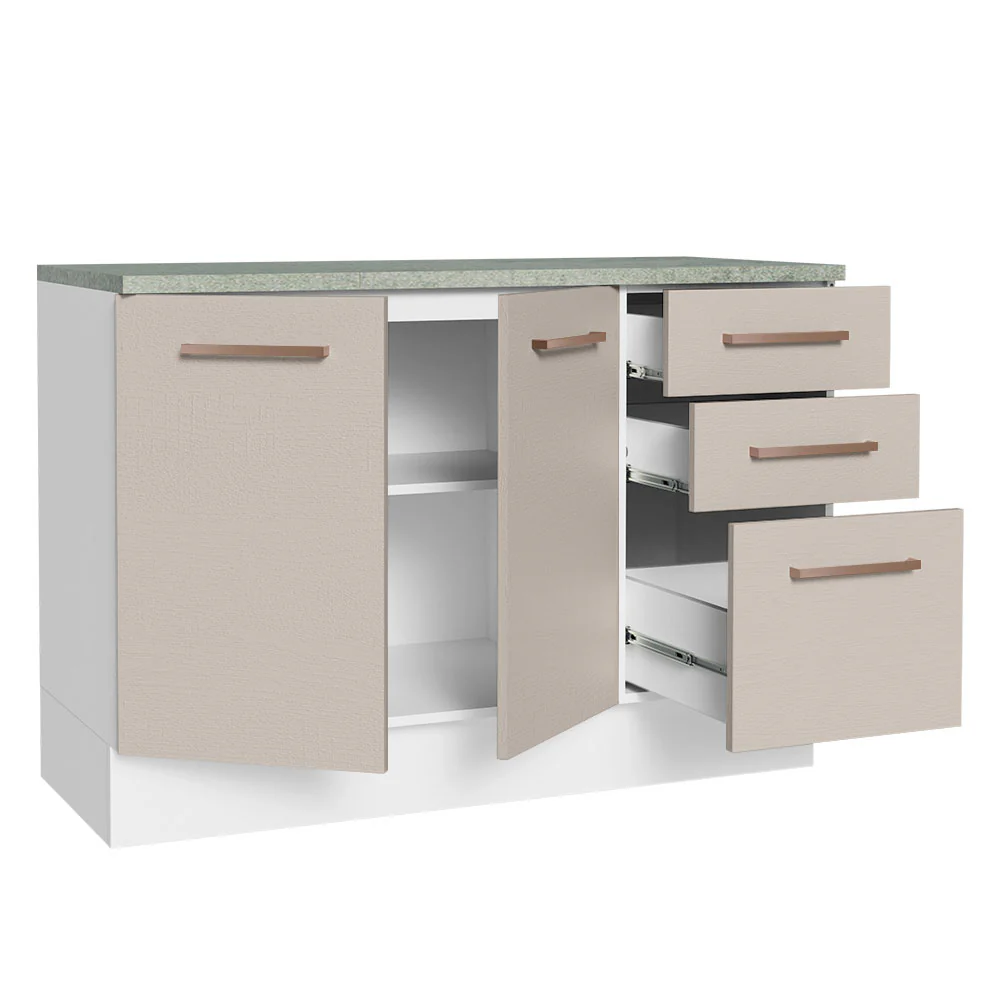 Balcão Multiuso 120cm 2 Portas 3 Gavetas Branco/Crema Agata Madesa - Image 5