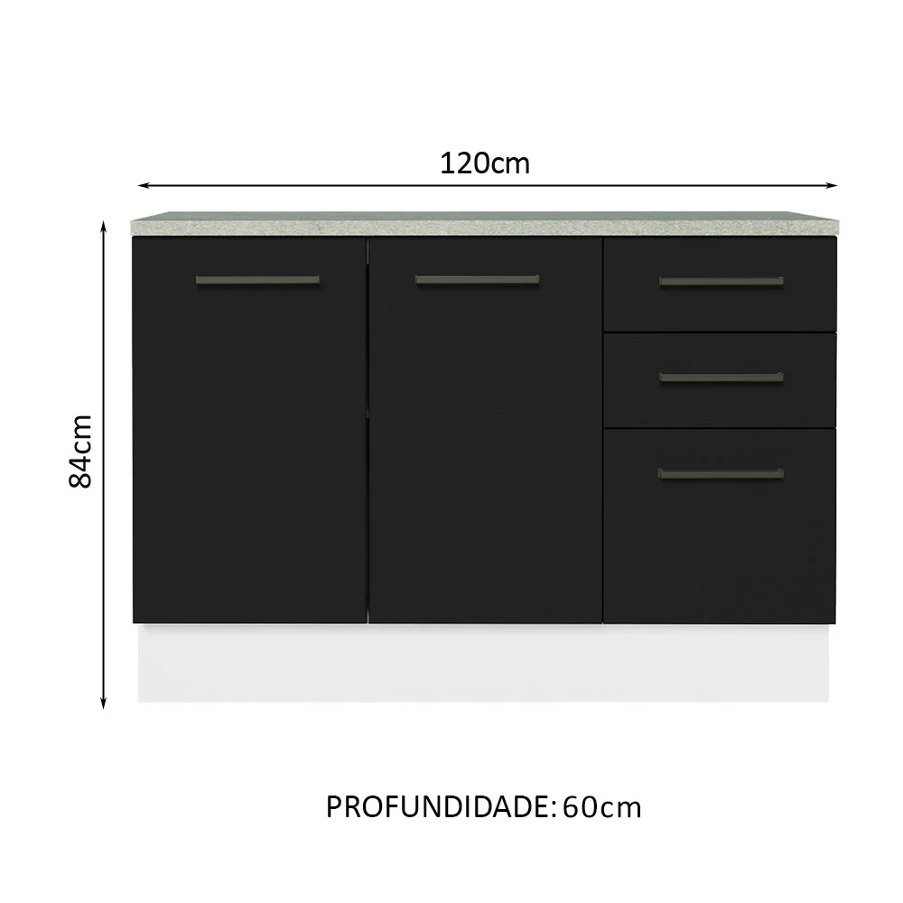 Balcão Multiuso 120cm 2 Portas 3 Gavetas Branco/Preto Agata Madesa - Image 3