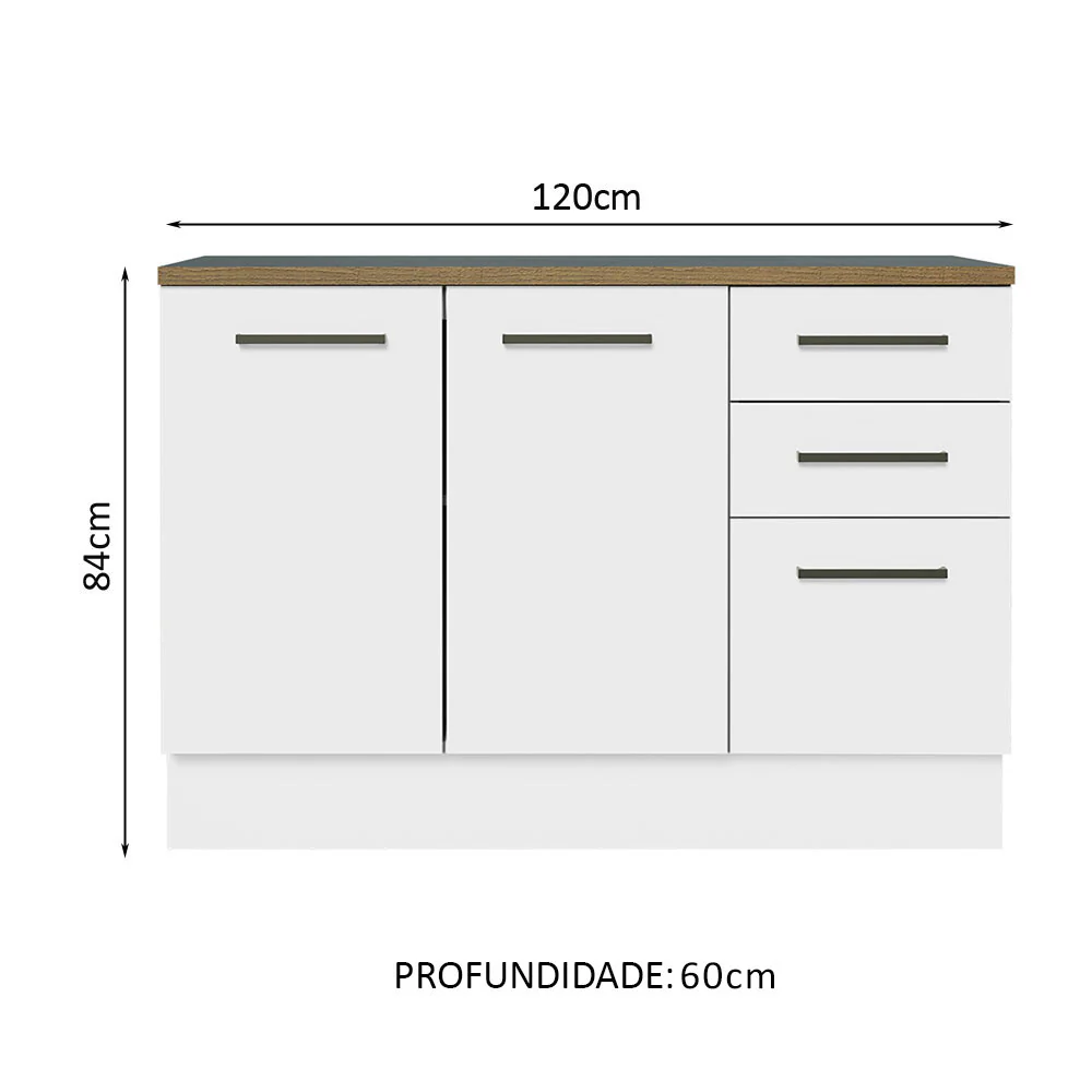 Balcão Multiuso 120cm 2 Portas 3 Gavetas Branco/Rustic Agata Madesa - Image 3