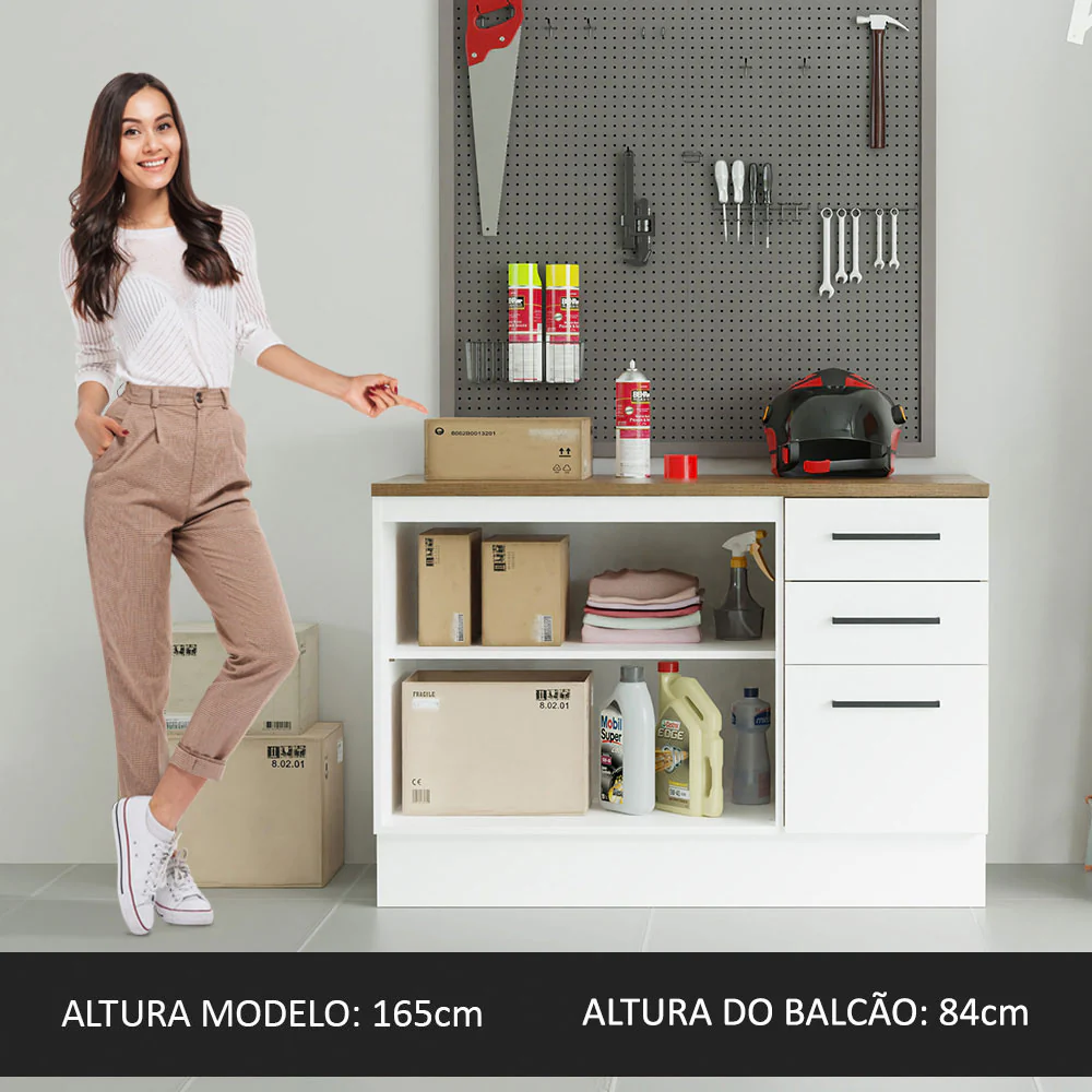 Balcão Multiuso 120cm 2 Portas 3 Gavetas Branco/Rustic Agata Madesa - Image 6