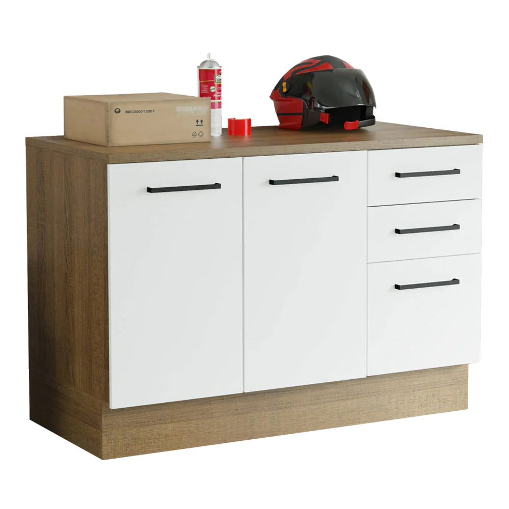 Balcão Multiuso 120cm 2 Portas 3 Gavetas Rustic/Branco Agata Madesa - Image 2