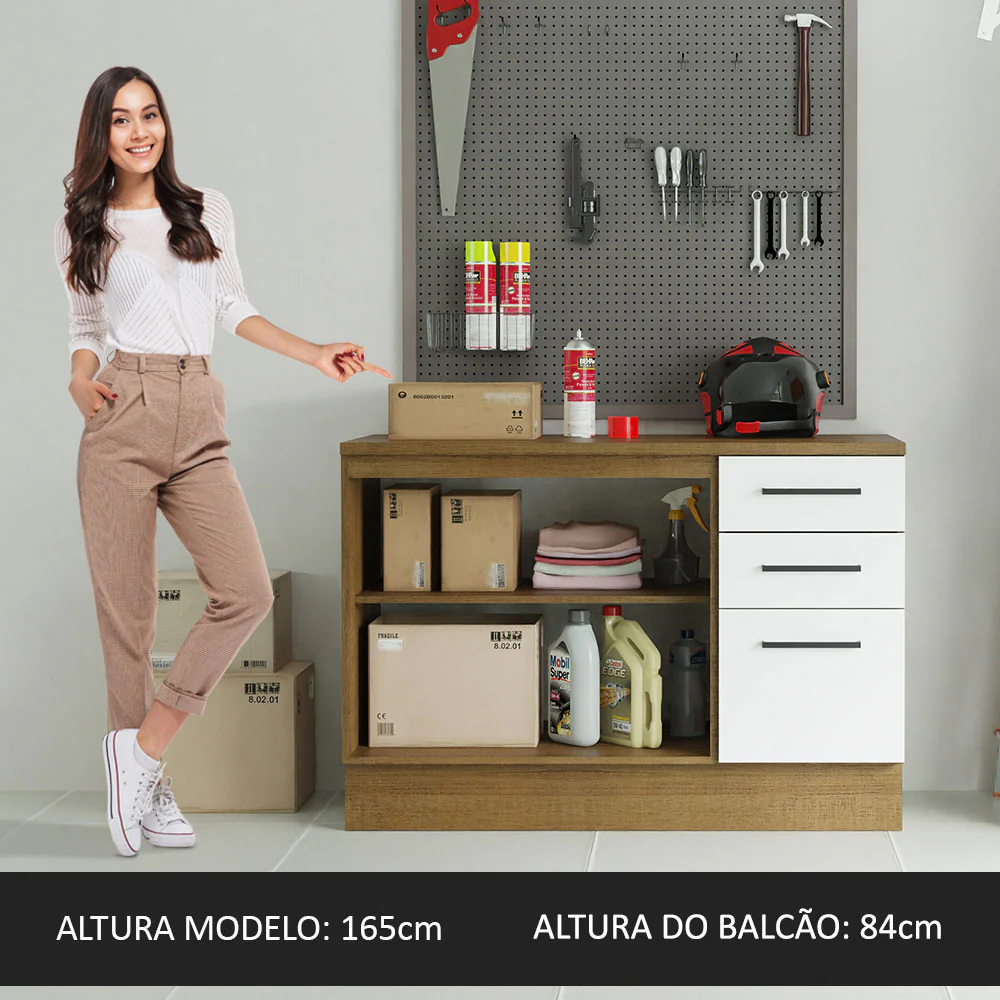 Balcão Multiuso 120cm 2 Portas 3 Gavetas Rustic/Branco Agata Madesa - Image 6