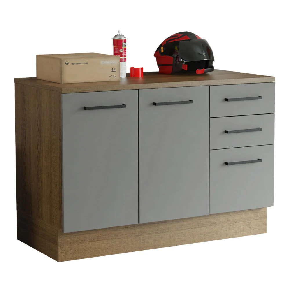 Balcão Multiuso 120cm 2 Portas 3 Gavetas Rustic/Cinza Agata Madesa - Image 2