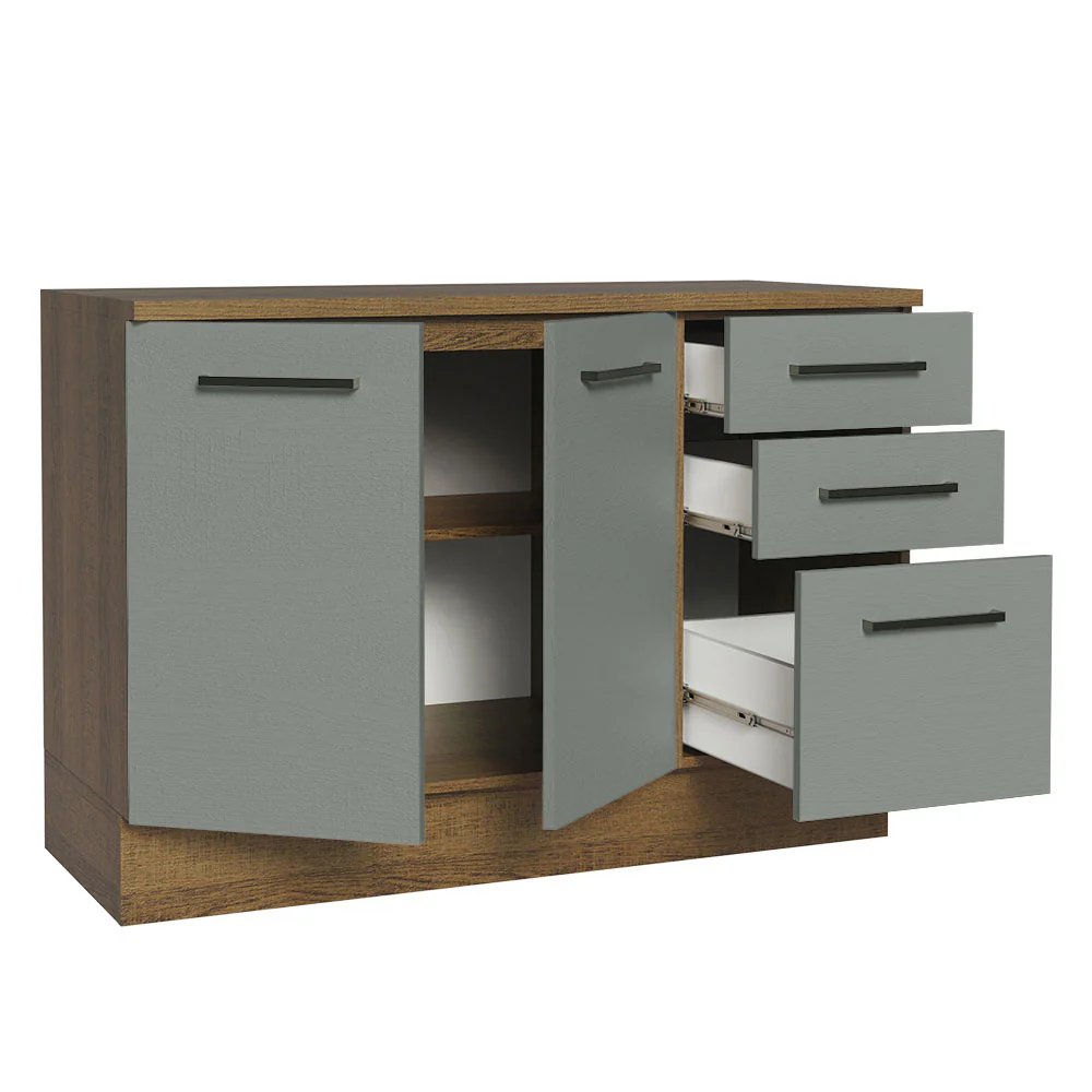 Balcão Multiuso 120cm 2 Portas 3 Gavetas Rustic/Cinza Agata Madesa - Image 5
