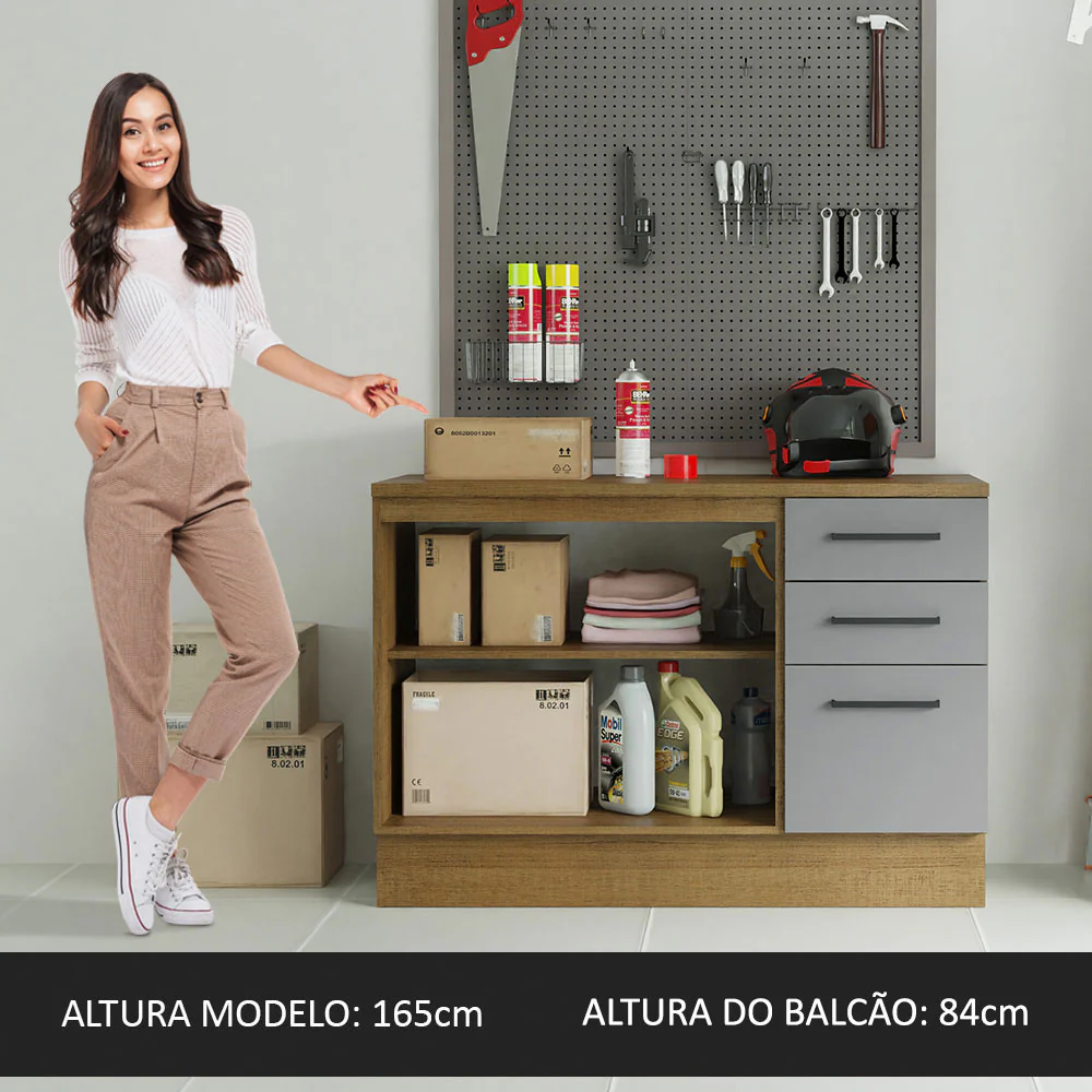 Balcão Multiuso 120cm 2 Portas 3 Gavetas Rustic/Cinza Agata Madesa - Image 6
