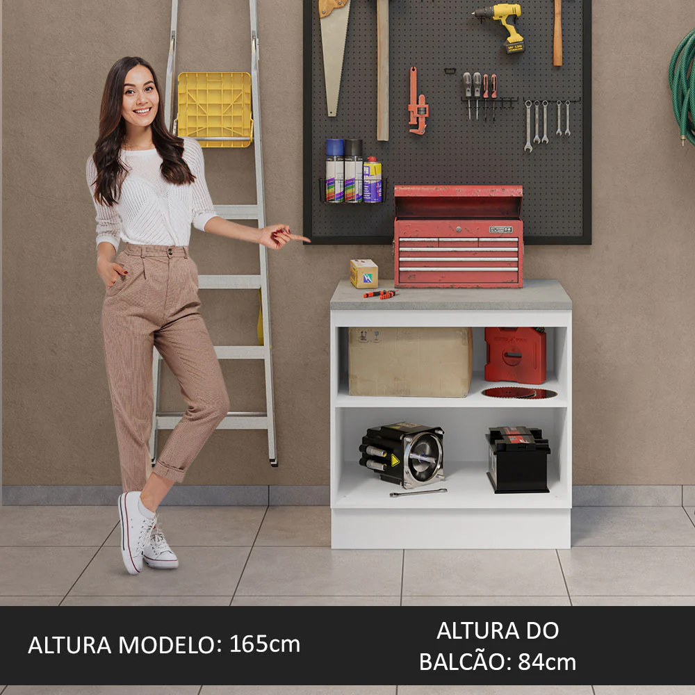 Balcão Multiuso 80cm 2 Portas Branco/Cinza Agata Madesa - Image 5