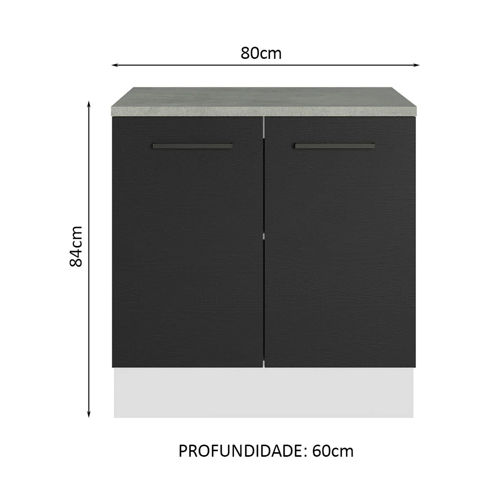 Balcão Multiuso 80cm 2 Portas Branco/Preto Agata Madesa - Image 3