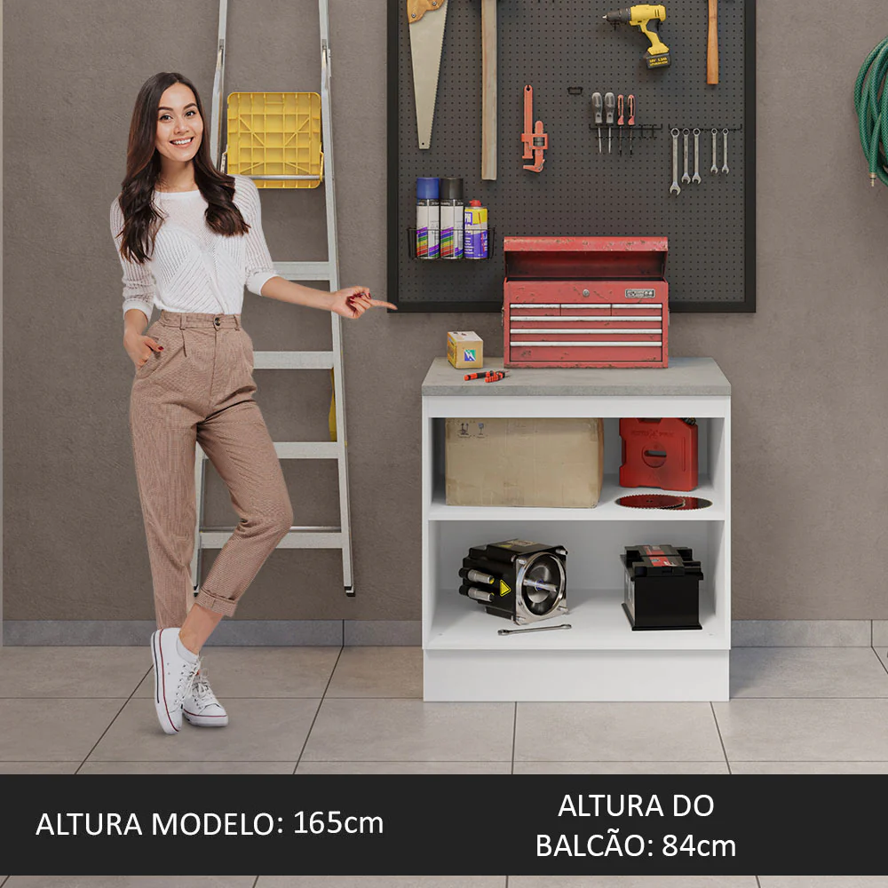Balcão Multiuso 80cm 2 Portas Branco/Preto Agata Madesa - Image 5