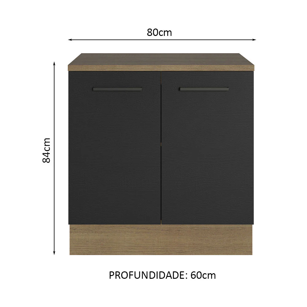 Balcão Multiuso 80cm 2 Portas Rustic/Preto Agata Madesa - Image 3