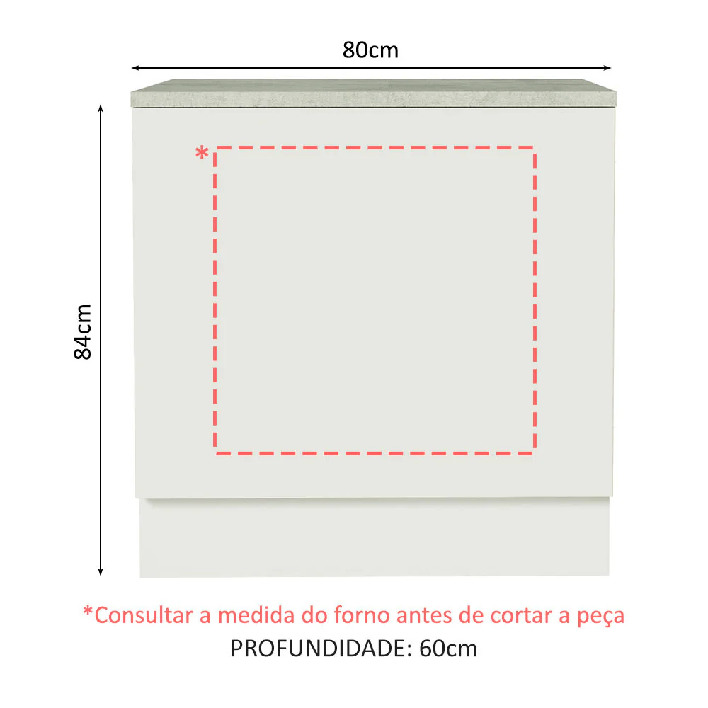 Balcão para Forno de Embutir 80 x 60 cm Com Tampo Branco Agata, Glamy, Lux, Stella Madesa - Image 2
