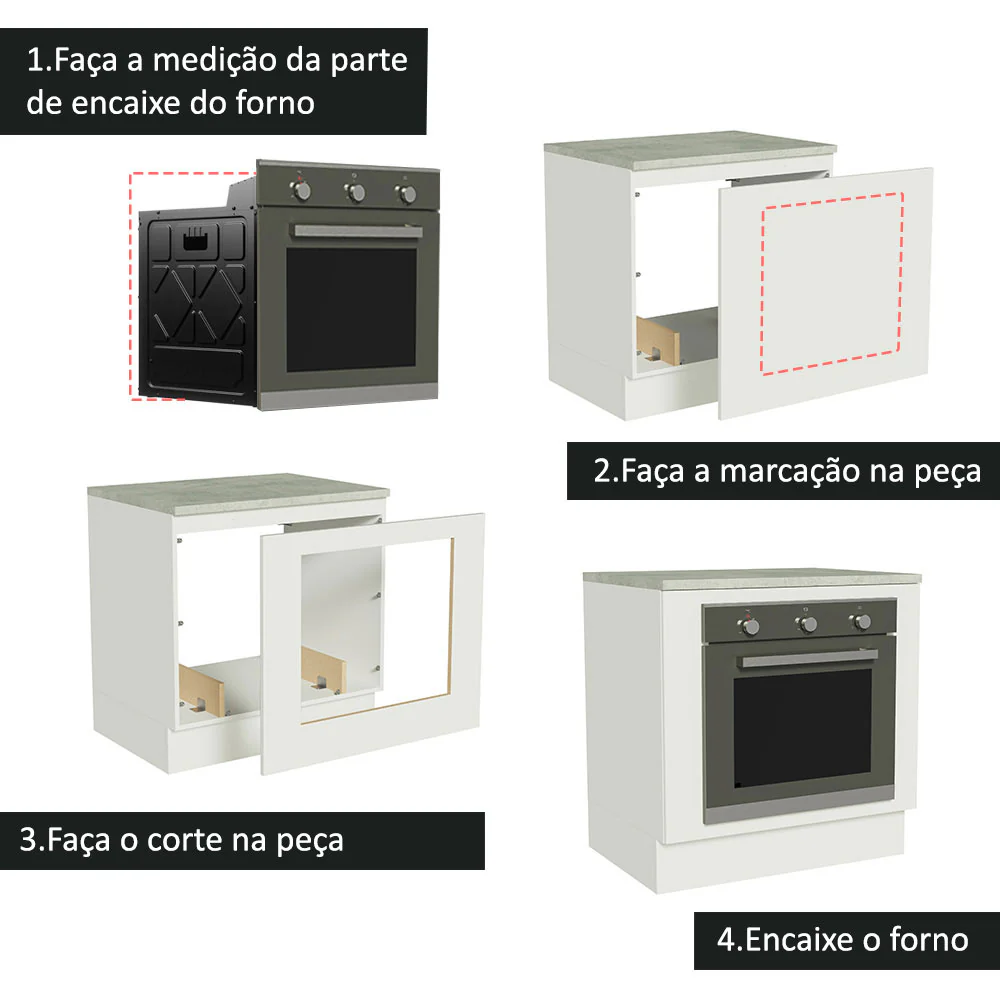 Balcão para Forno de Embutir 80 x 60 cm Com Tampo Branco Agata, Glamy, Lux, Stella Madesa - Image 4