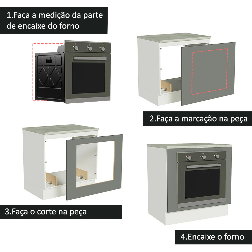 Balcão para Forno de Embutir 80 x 60 cm Com Tampo Branco/Cinza Agata Madesa - Image 4