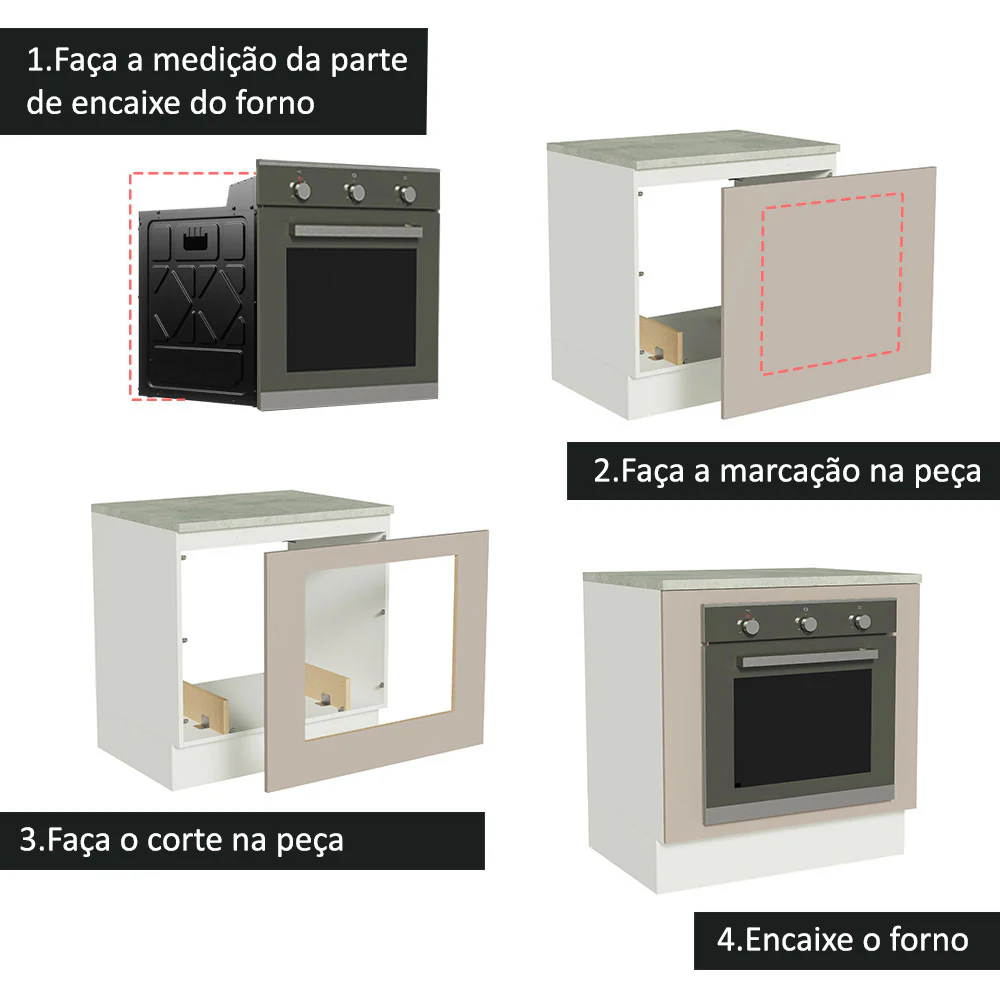 Balcão para Forno de Embutir 80 x 60 cm Com Tampo Branco/Crema Agata Madesa - Image 4