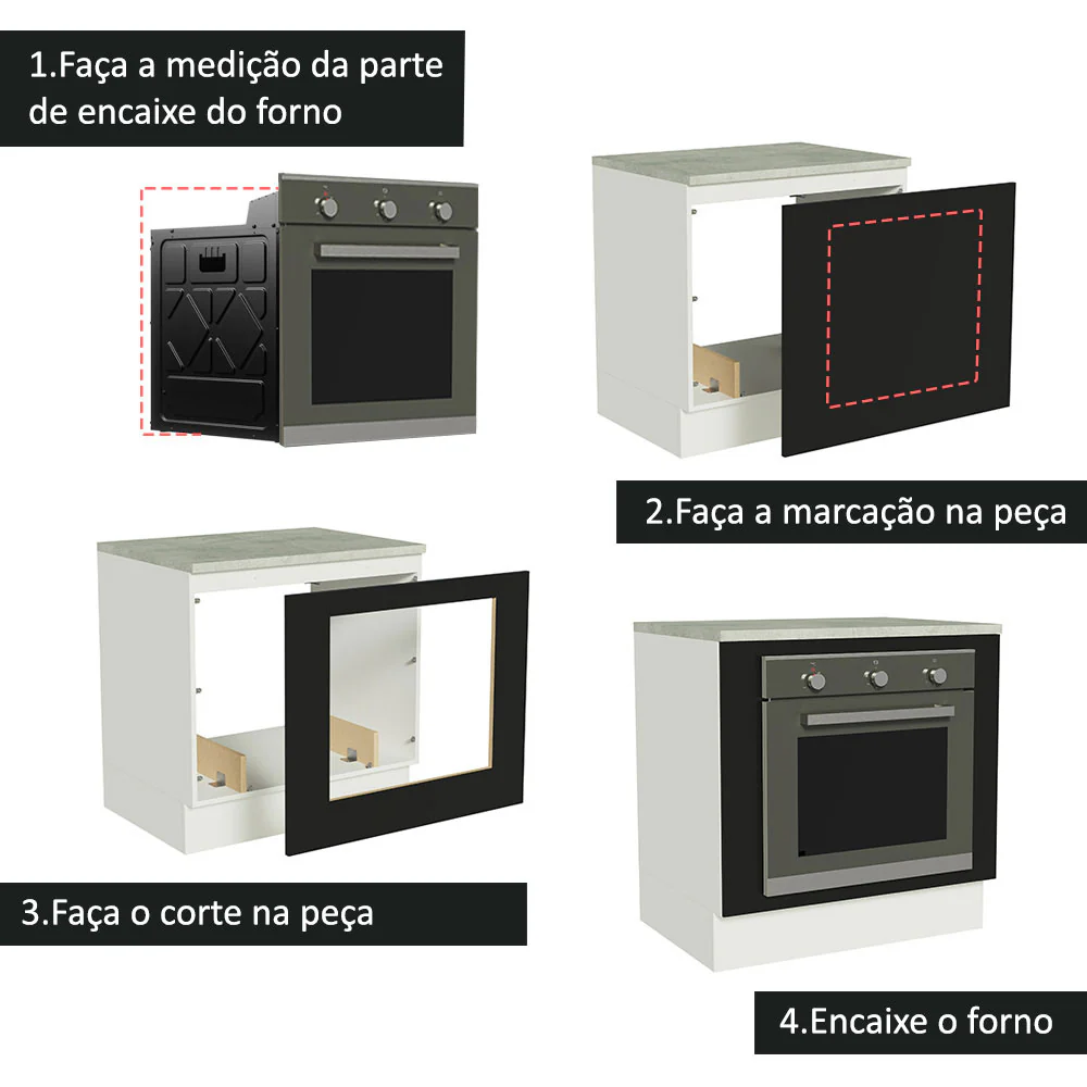 Balcão para Forno de Embutir 80 x 60 cm Com Tampo Branco/Preto Agata, Glamy Madesa - Image 4