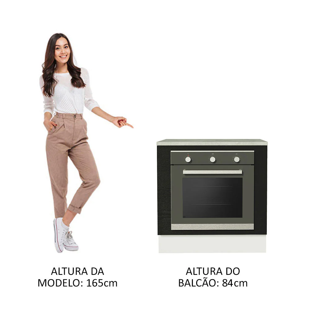 Balcão para Forno de Embutir 80 x 60 cm Com Tampo Branco/Preto Agata, Glamy Madesa - Image 5