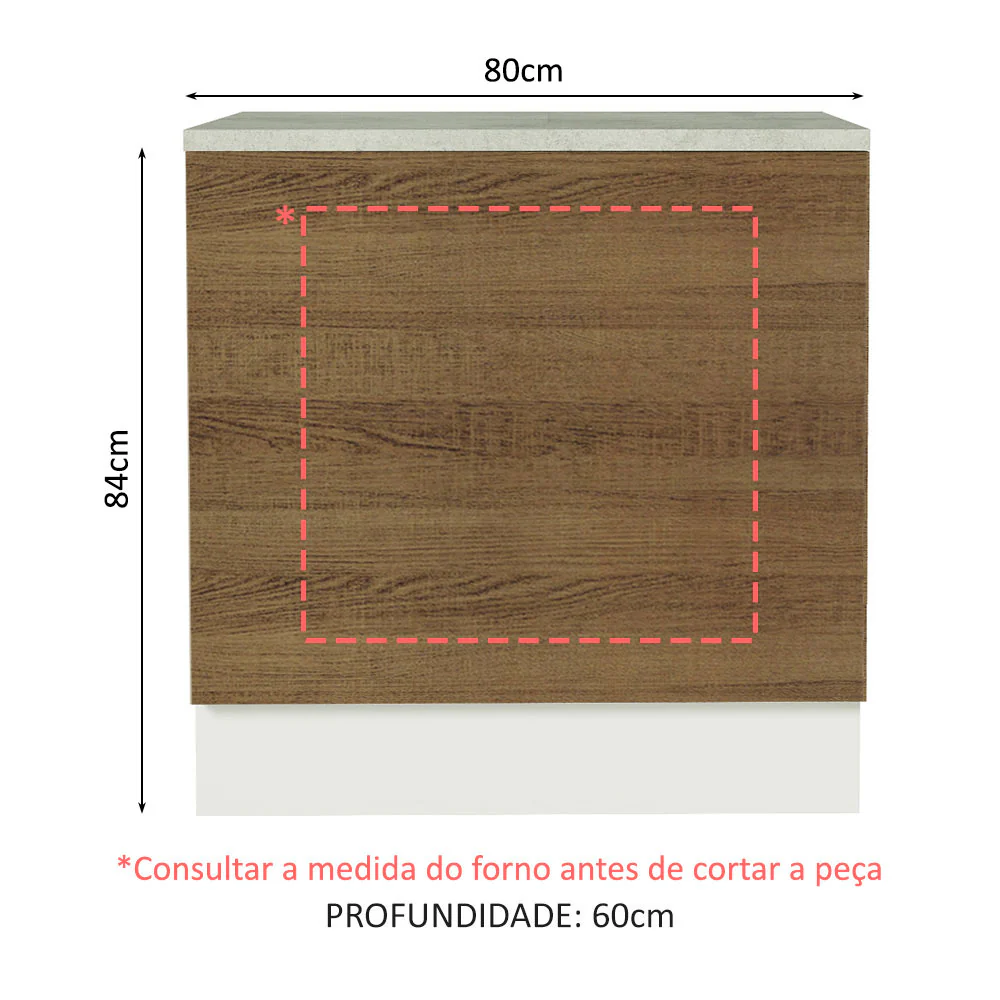 Balcão para Forno de Embutir 80 x 60 cm Com Tampo Branco/Rustic Glamy, Stella Madesa - Image 2