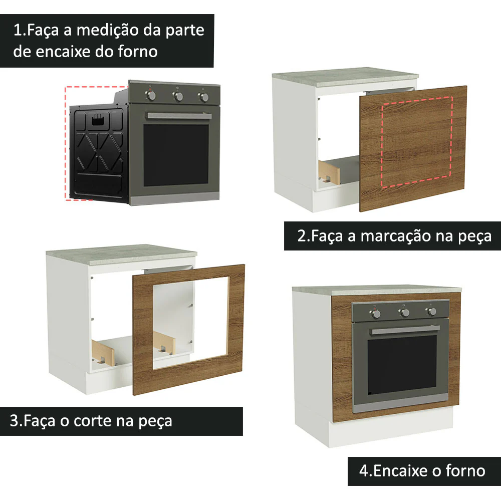 Balcão para Forno de Embutir 80 x 60 cm Com Tampo Branco/Rustic Glamy, Stella Madesa - Image 4