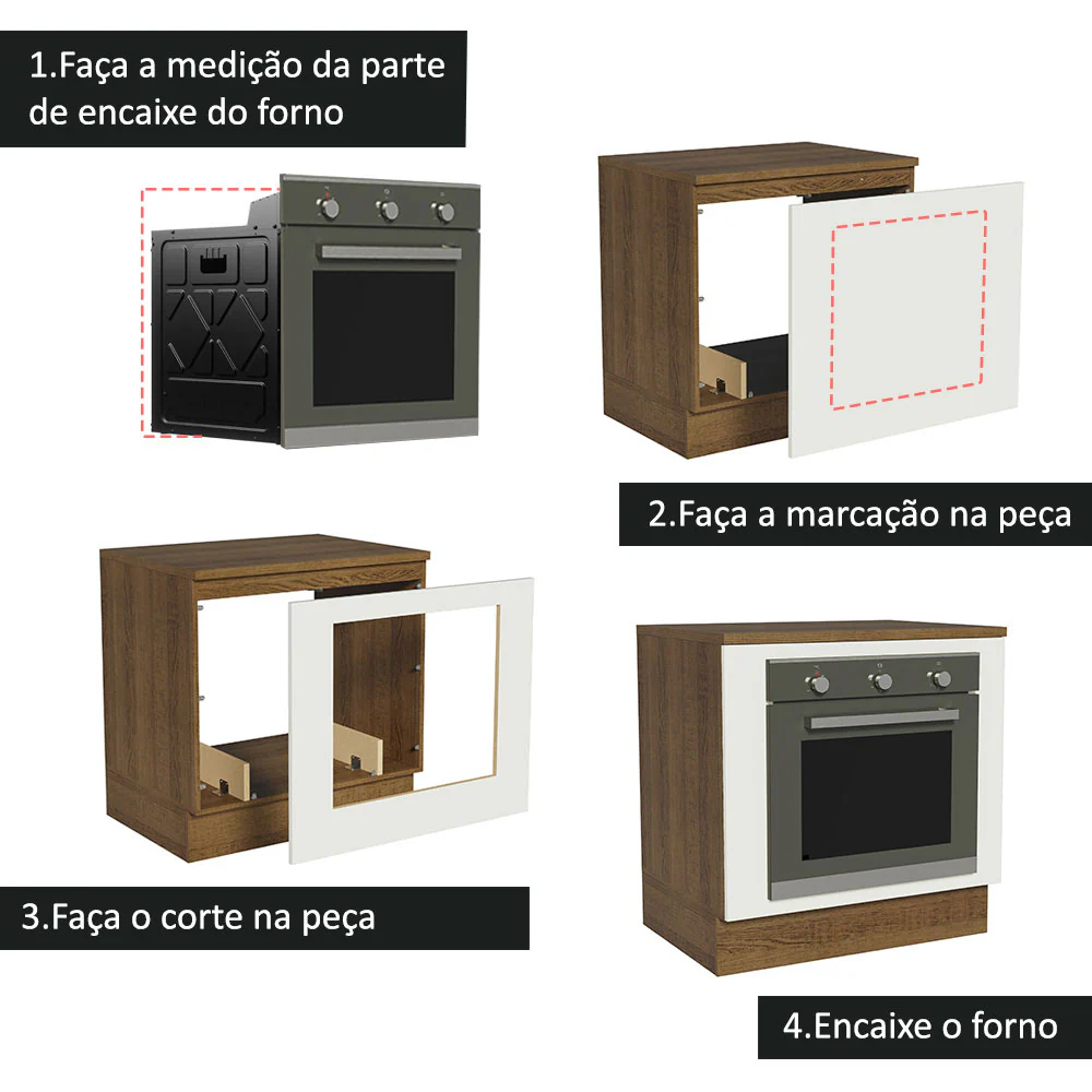 Balcão para Forno de Embutir 80 x 60 cm Com Tampo Rustic/Branco Agata, Glamy, Lux, Stella Madesa - Image 4