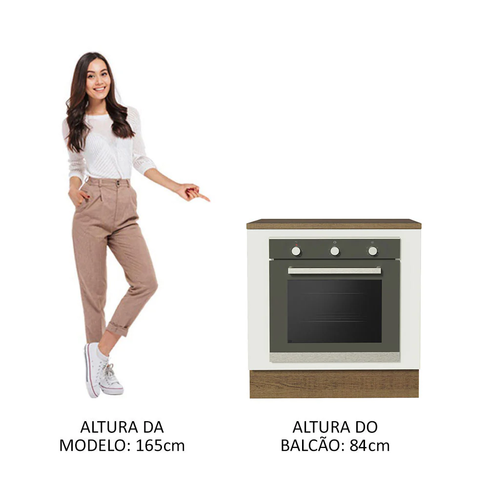 Balcão para Forno de Embutir 80 x 60 cm Com Tampo Rustic/Branco Agata, Glamy, Lux, Stella Madesa - Image 5