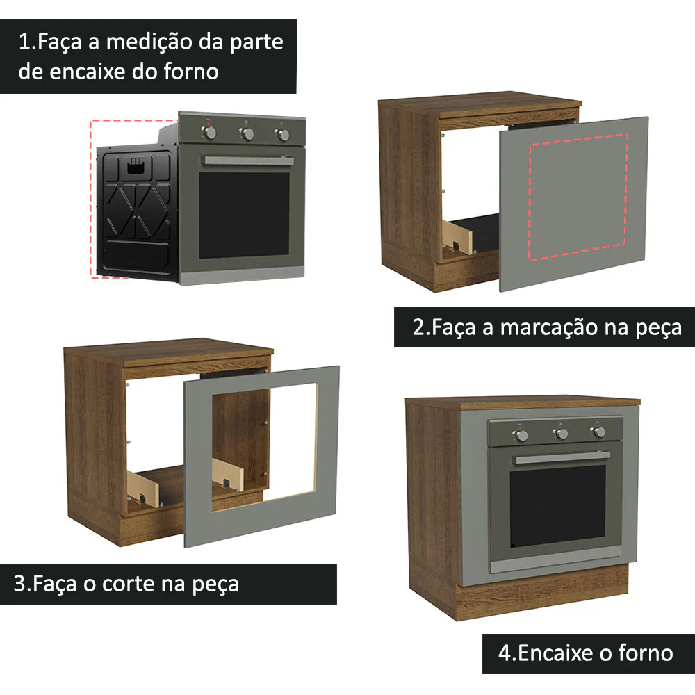 Balcão para Forno de Embutir 80 x 60 cm Com Tampo Rustic/Cinza Agata Madesa - Image 4