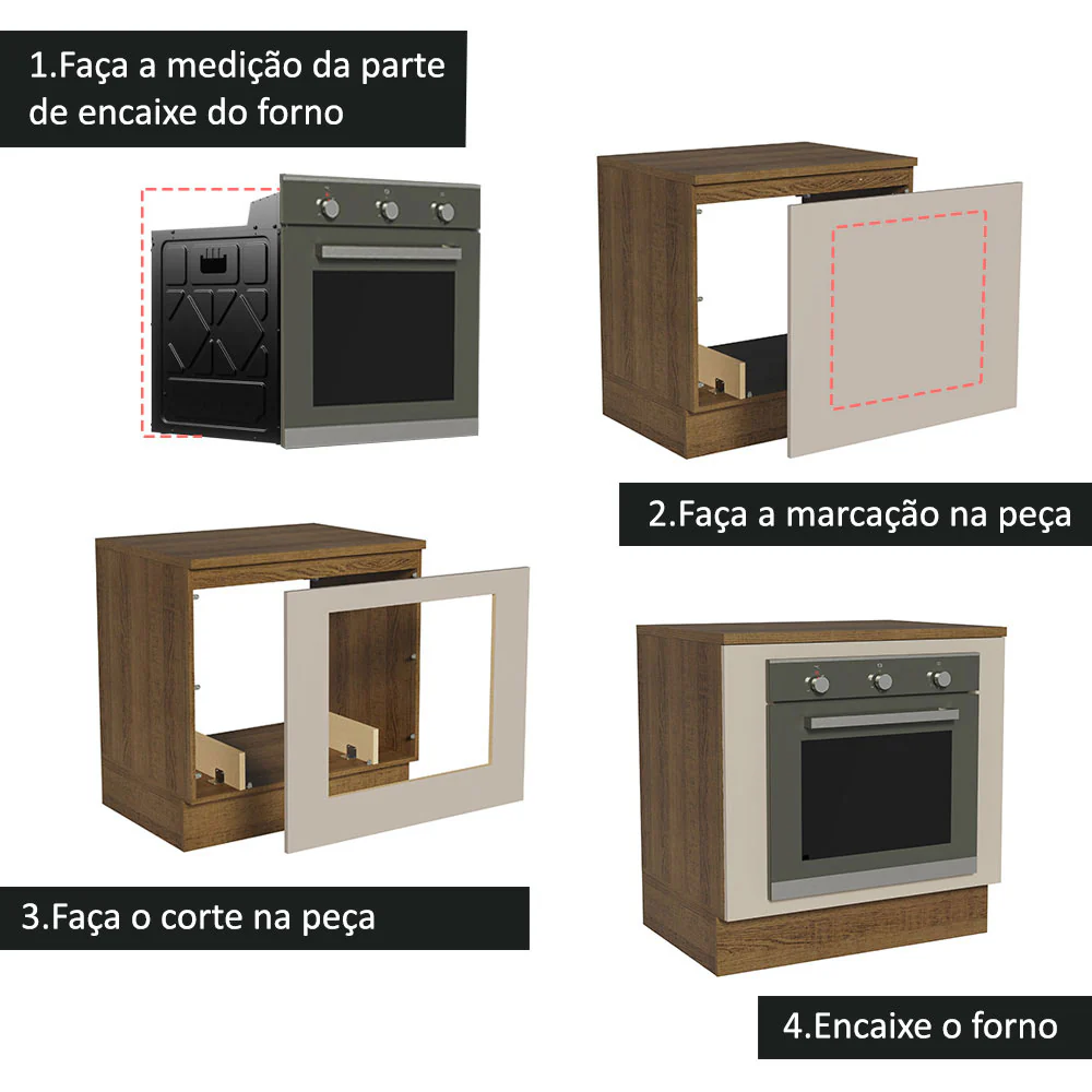 Balcão para Forno de Embutir 80 x 60 cm Com Tampo Rustic/Crema Agata Madesa - Image 4