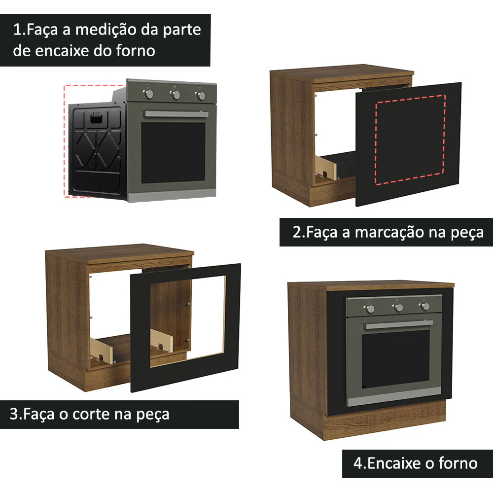 Balcão para Forno de Embutir 80 x 60 cm Com Tampo Rustic/Preto Agata, Glamy, Madesa - Image 4