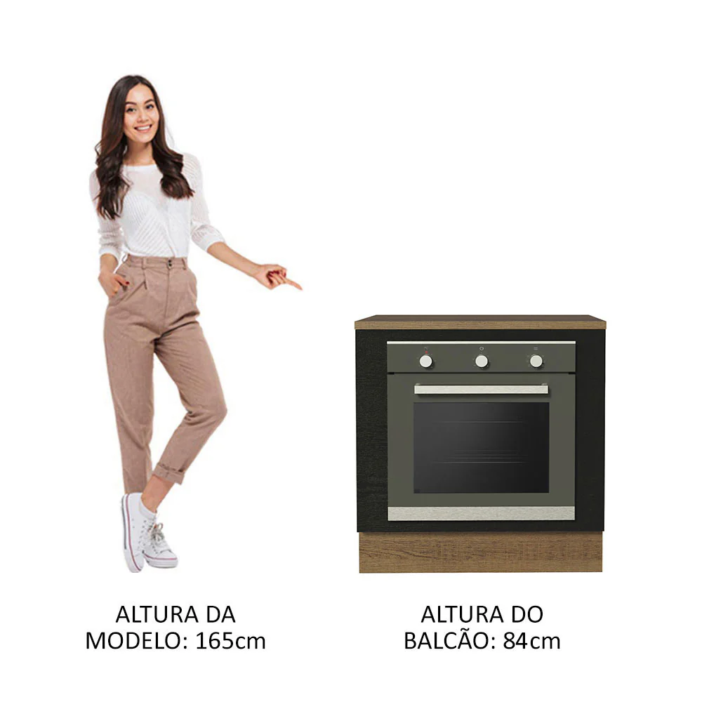 Balcão para Forno de Embutir 80 x 60 cm Com Tampo Rustic/Preto Agata, Glamy, Madesa - Image 5