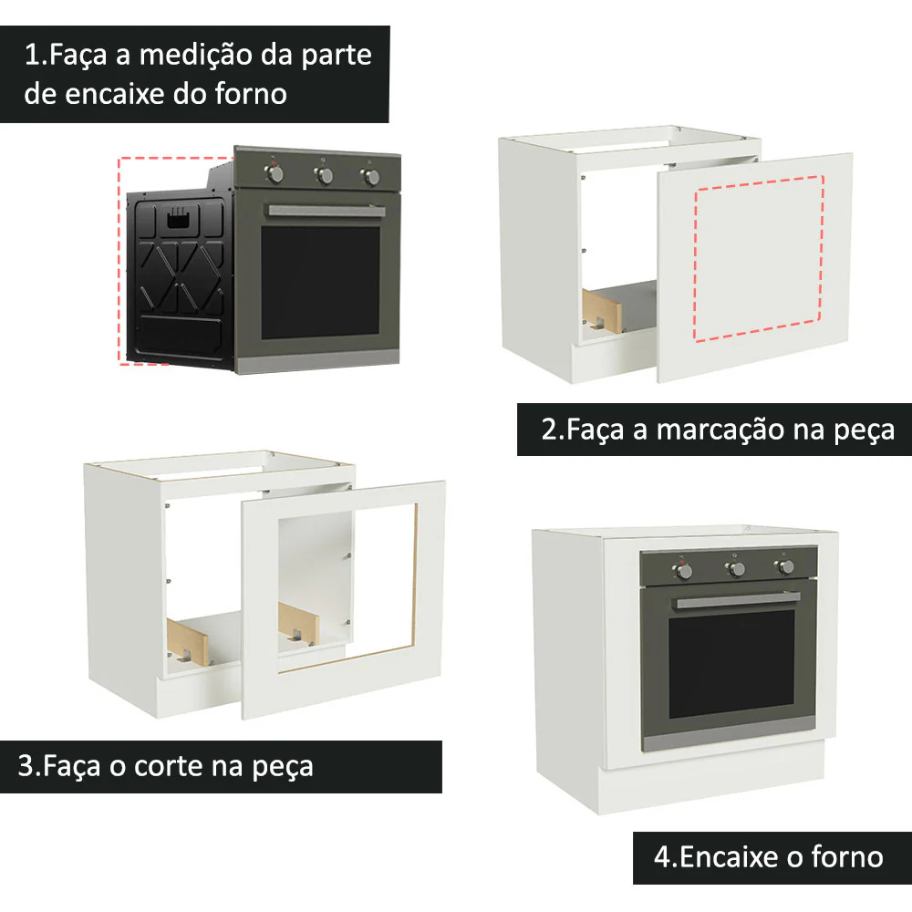 Balcão para Forno de Embutir 80 x 60 cm Sem Tampo Branco Agata, Glamy, Lux, Stella Madesa - Image 4