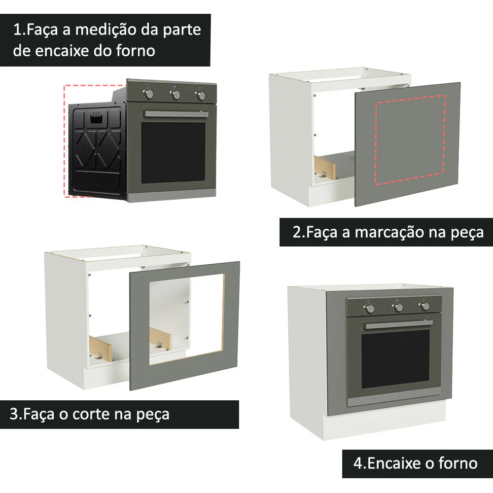Balcão para Forno de Embutir 80 x 60 cm Sem Tampo Branco/Cinza Agata Madesa - Image 4