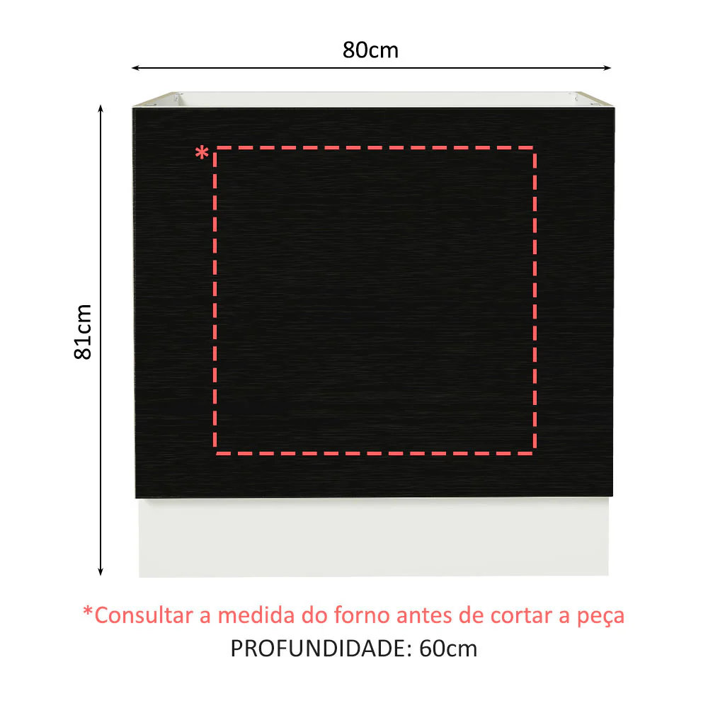Balcão para Forno de Embutir 80 x 60 cm Sem Tampo Branco/Preto Agata, Glamy, Madesa - Image 2