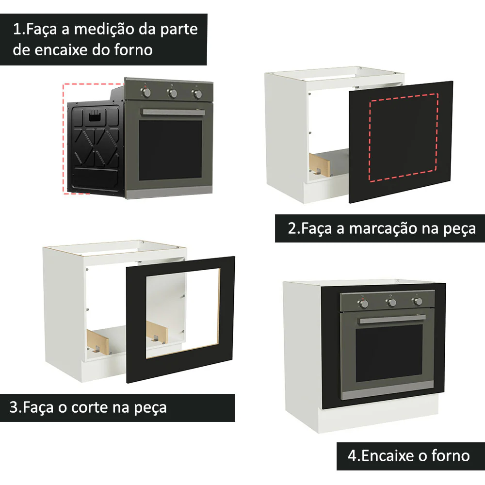 Balcão para Forno de Embutir 80 x 60 cm Sem Tampo Branco/Preto Agata, Glamy, Madesa - Image 4