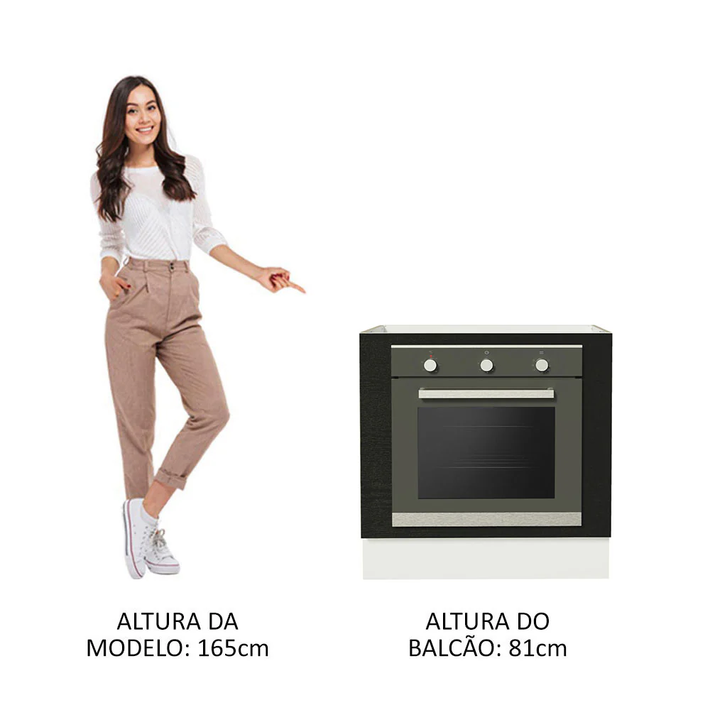 Balcão para Forno de Embutir 80 x 60 cm Sem Tampo Branco/Preto Agata, Glamy, Madesa - Image 5
