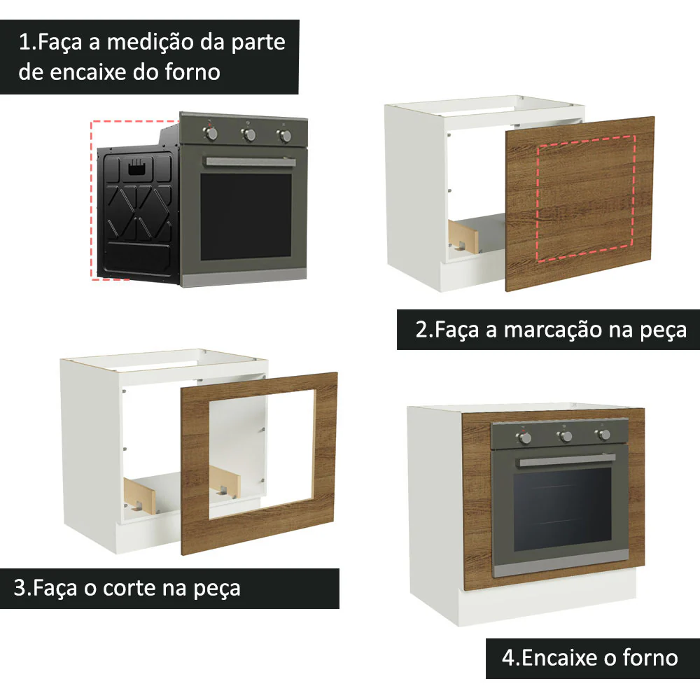 Balcão para Forno de Embutir 80 x 60 cm Sem Tampo Branco/Rustic Glamy, Stella Madesa - Image 4