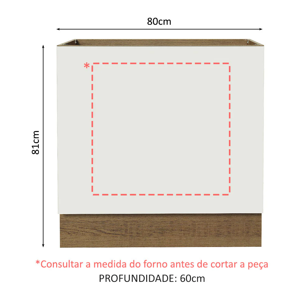 Balcão para Forno de Embutir 80 x 60 cm Sem Tampo Rustic/Branco Agata, Glamy, Lux, Stella Madesa - Image 2