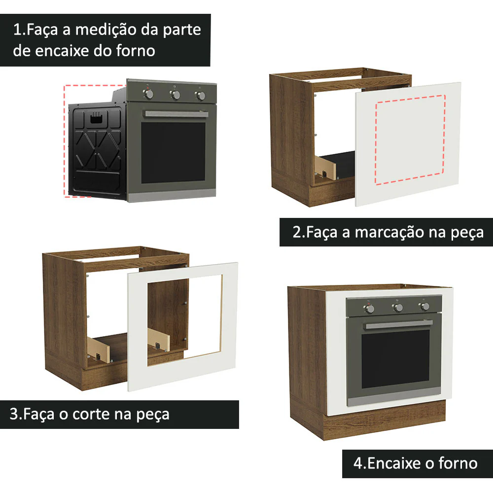 Balcão para Forno de Embutir 80 x 60 cm Sem Tampo Rustic/Branco Agata, Glamy, Lux, Stella Madesa - Image 4