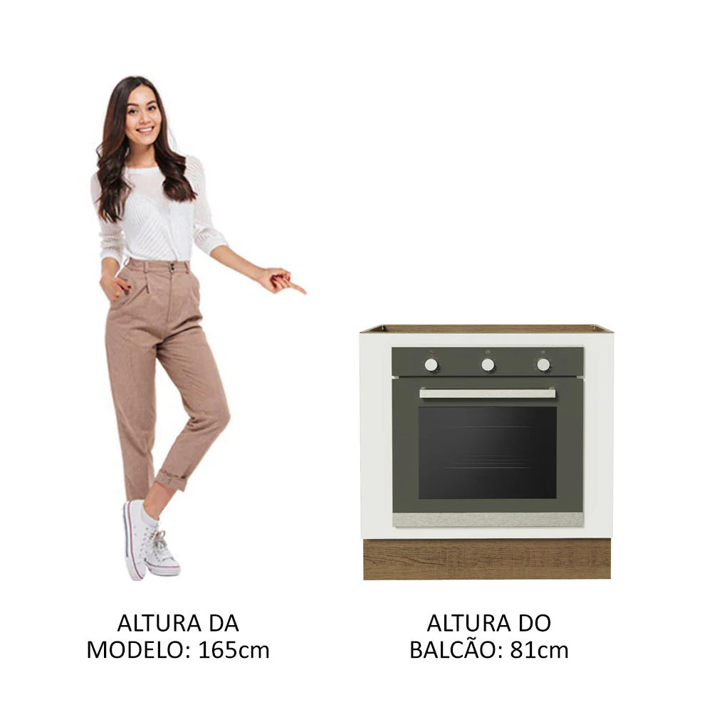 Balcão para Forno de Embutir 80 x 60 cm Sem Tampo Rustic/Branco Agata, Glamy, Lux, Stella Madesa - Image 5